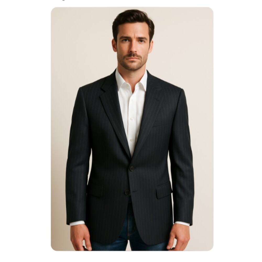 Lauren Ralph Lauren Mens SZ 40L 100% Wool Black Pinstriped 2 Button Blazer